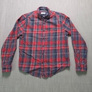 Eighth Avenue Button Down Shirt Mens Large Red Navy Blue Plaid 100% Cotton